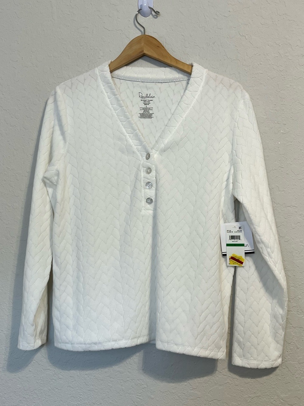 Roudelain Quilted Pajama Set White L Cozy Sparkle Button Lounge NEW Sleepwear